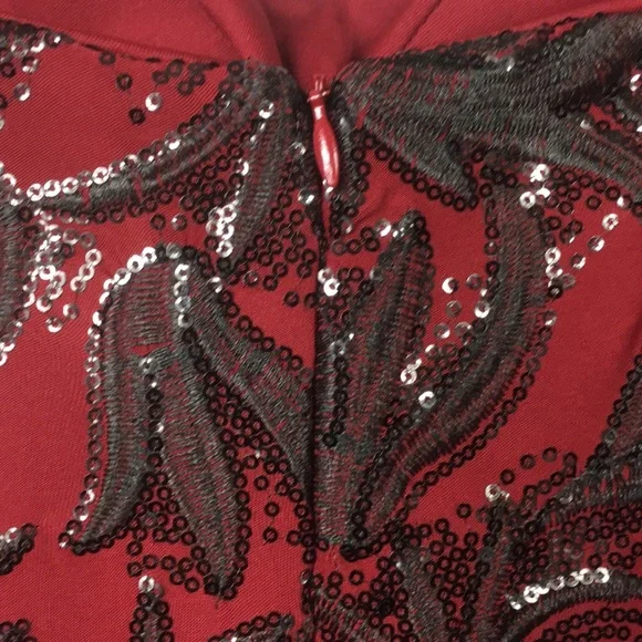 Marina Maroon & Black Sequin Strapless Sequin Gown